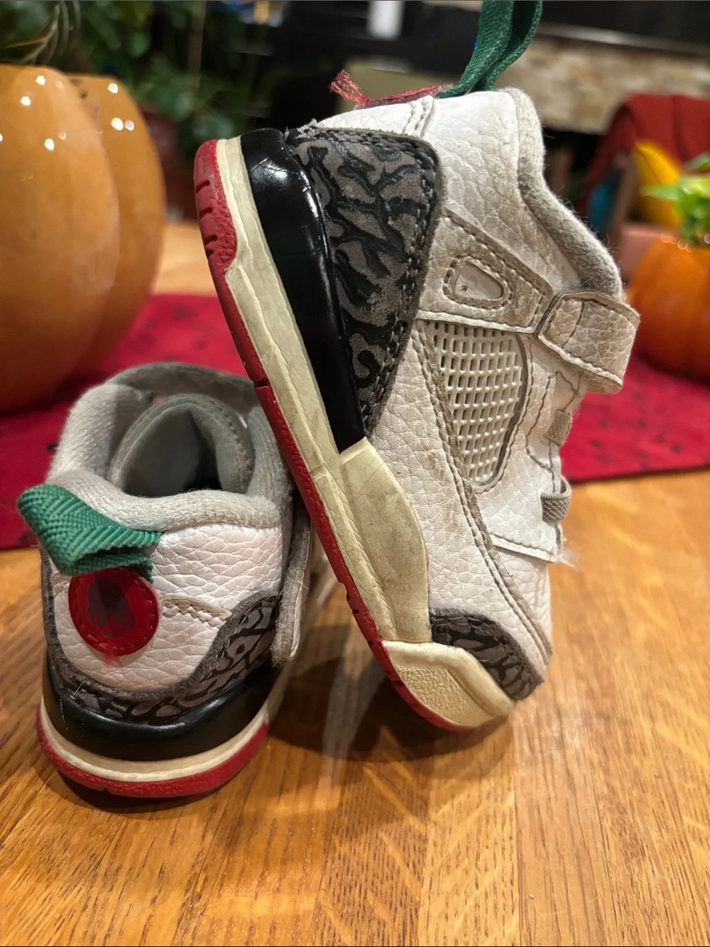 Jordan Baby White and Red High-Top Walker Shoes with Green Pull Tabs